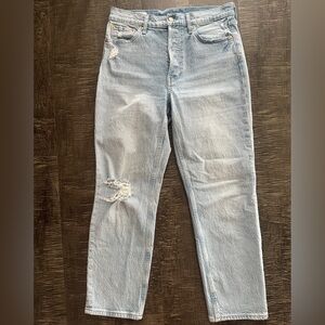 GAP Cheeky Straight High Rise Light Blue Jeans with Distressed Details (Size 8)